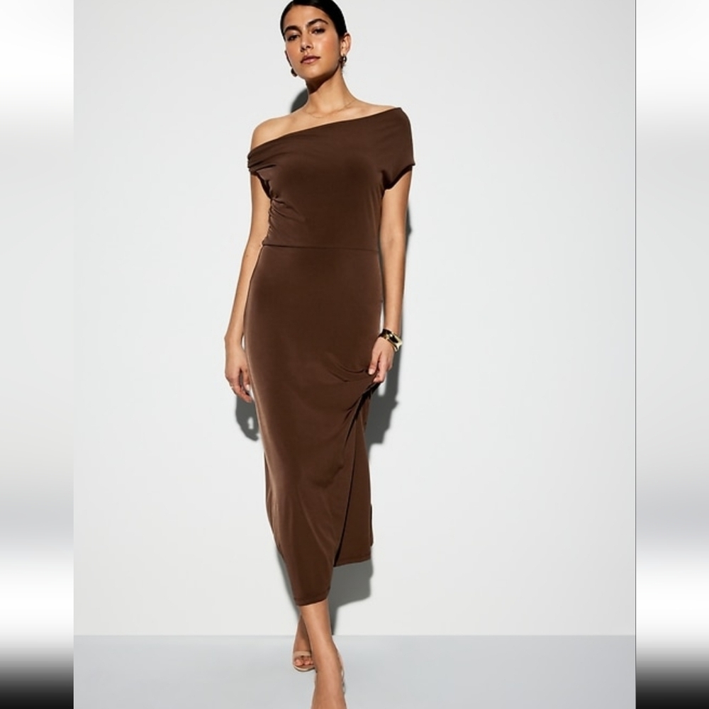 Large Old Navy Brown One Shoulder Midi Dress